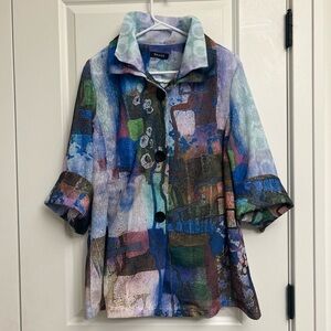 Gorgeous DAMEE size XL 45" B Stretch Abstract Print 3/4 Sleeve Jacket